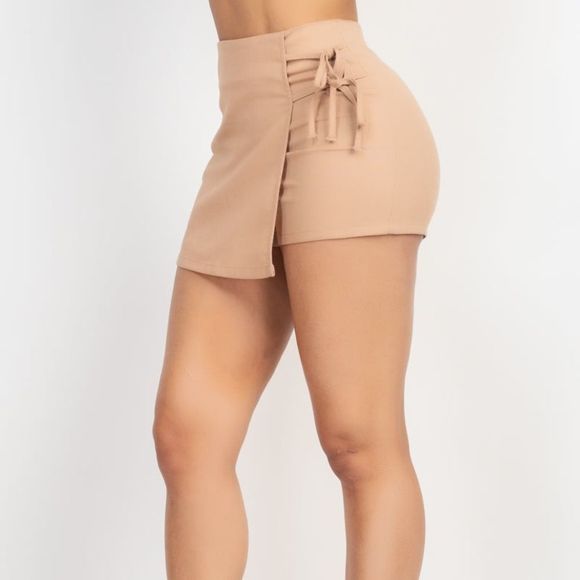 Zippered Solid Wrap Drawstring Skorts - Picture 6 of 6